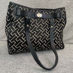 Tommy Hilfiger Black and Cream Woven Tote Bag